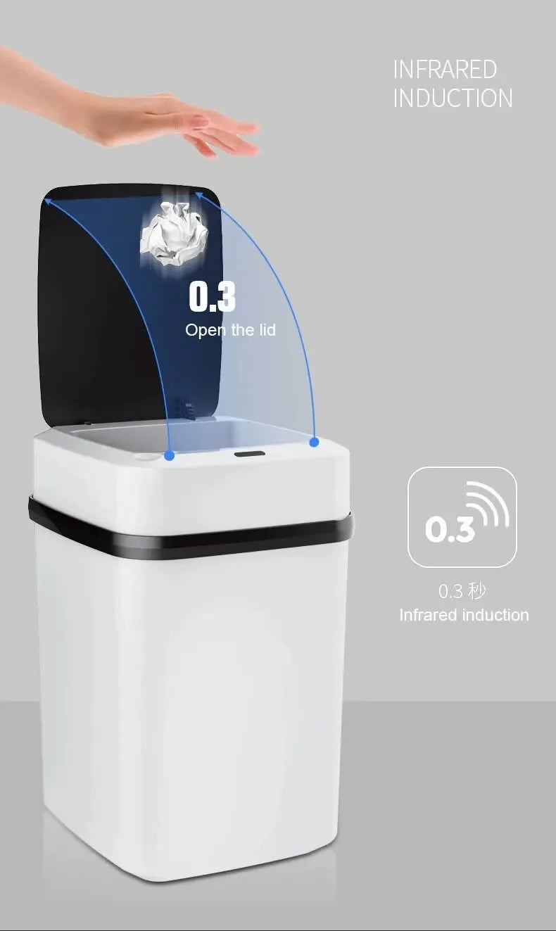 Automatischer Müllbehälter 12L – Hygienisch & Geräuschlos, Ideal für Küche, Bad und Büro