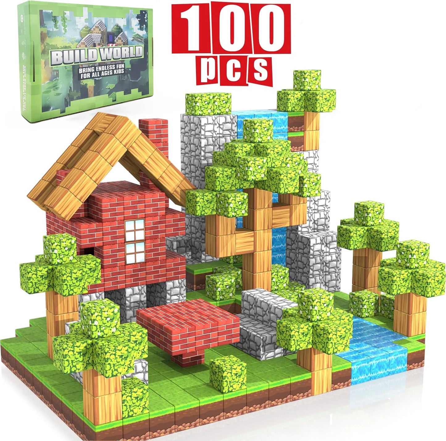 Magnetische Bausteine 100PCS Magnetwürfel - Magnetbausteine Geschenk für Jungen und Mädchen Mine Magnet Welt Spielzeug