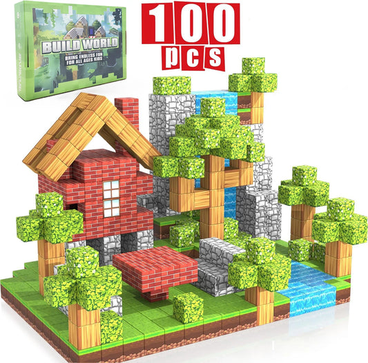 Magnetische Bausteine 100PCS Magnetwürfel - Magnetbausteine Geschenk für Jungen und Mädchen Mine Magnet Welt Spielzeug