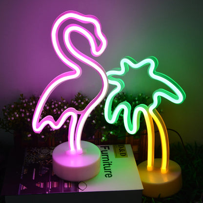Flamingo und Kaktus Kokosnuss Baum- LED Lampe Neon Schild Wand Deko Beleuchtung Fernsehzimmer Gaming Zimmer USB oder Batteriebetrieben Deko 2025