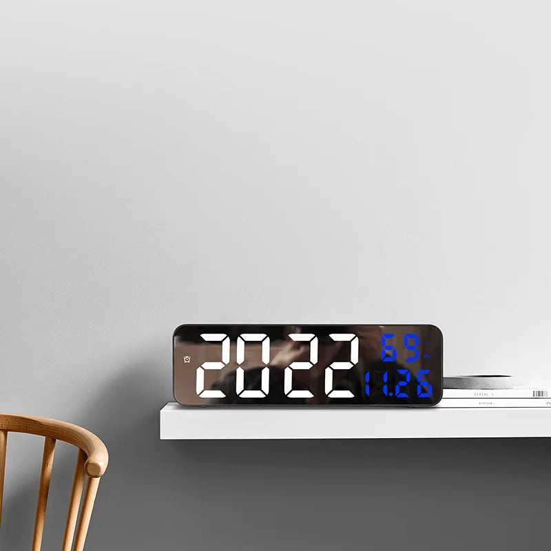9-zoll große digitale Wanduhr Temperatur Luftfeuchtigkeit Nachtmodus 12/24H Elektronische LED-Uhr