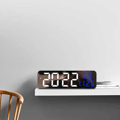 9-zoll große digitale Wanduhr Temperatur Luftfeuchtigkeit Nachtmodus 12/24H Elektronische LED-Uhr