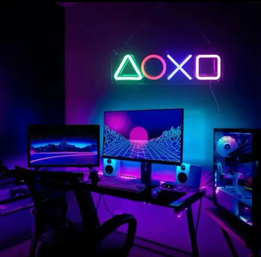 Neon PS4 Game Icon Licht Leuchtreklamen– Stylische LED-Deko für dein Setup Raumdekoration